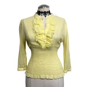 Dots Vtg Y2k Butter Yellow Shimmering Ruffle Coquette Corp Preppy Ruched Blouse
